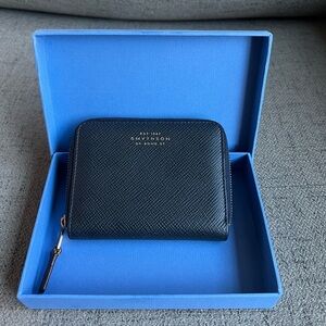 Smythson Leather zipper compact card wallet